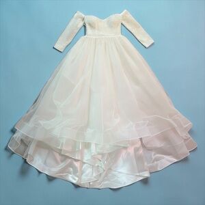 SOLD - Off-Shoulder Long Sleeve Beaded Ball Gown Wedding Dress - White